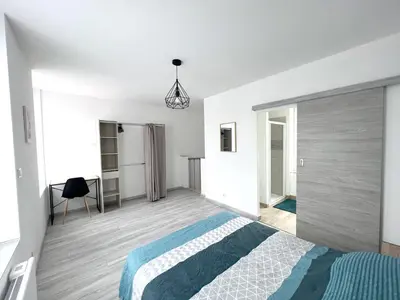 Un ou plusieurs lits dans un hébergement de l'établissement 180A - Duplex T2 Tout Confort du Gond - 45 m2