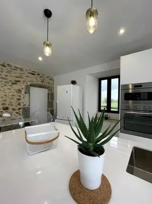Cuisine ou kitchenette dans l'établissement Gîte à la campagne au bord d'un Lac 8 personnes