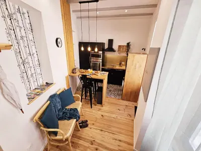 Cuisine ou kitchenette dans l'établissement Le jardin vert, paisible maison de ville