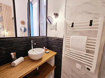 Salle de bains dans l'établissement Le jardin vert, paisible maison de ville