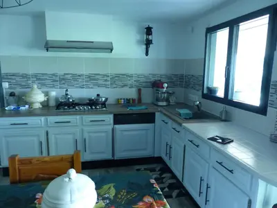 Cuisine ou kitchenette dans l'établissement Le volcan