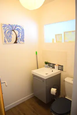 Salle de bains dans l'établissement Logement cozy proche du centre-ville