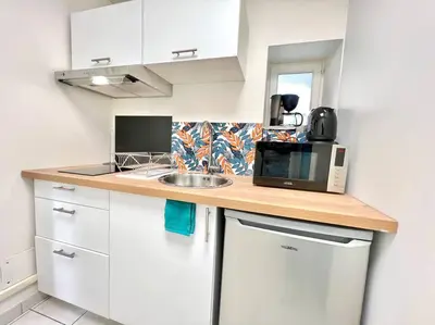 Cuisine ou kitchenette dans l'établissement Le petit Penon ~ T1 Bis avec parking /clim /Fibre