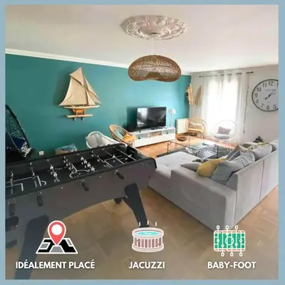 Télévision ou salle de divertissement dans l'établissement ღ Escale bleu - Extérieur, Baby foot & Wifi