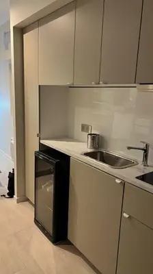 Cuisine ou kitchenette dans l'établissement Studio piscine partagée parking securisé