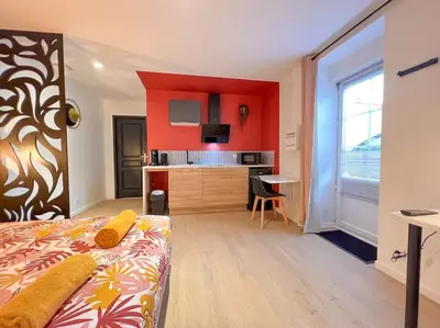 Cuisine ou kitchenette dans l'établissement LA FEUILLERAIE N1-Standingappart-Wifi-proche ville