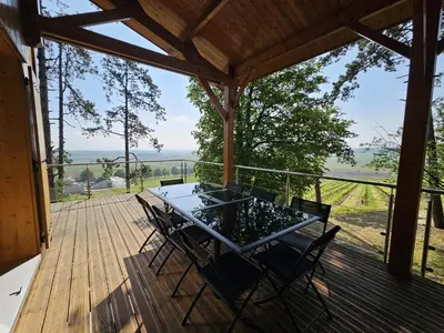 Balcon ou terrasse dans l'établissement Le cottage des pins chalet sur les vignes
