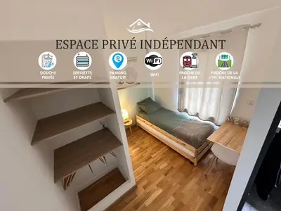 Un ou plusieurs lits dans un hébergement de l'établissement Chambre privée au calme - Proche gare - Parking gratuit