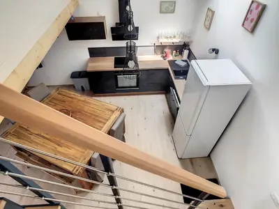 Cuisine ou kitchenette dans l'établissement Gîte La Lézardière avec piscine chauffée dès le 4 avril