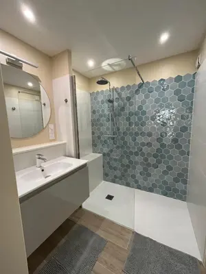 Salle de bains dans l'établissement T2 rénové proche des arènes