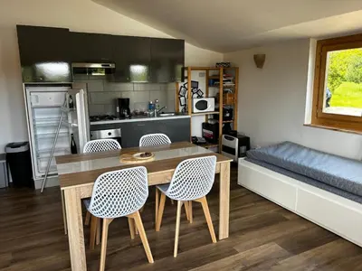 Cuisine ou kitchenette dans l'établissement Un étang idéal pour la famille