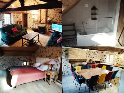 Coin salon dans l'établissement la longère du plessis Mornay, 30 min du Puy du fo, wifi, parking, jardin