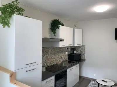 Cuisine ou kitchenette dans l'établissement Le cocon T2 duplex 24 m2