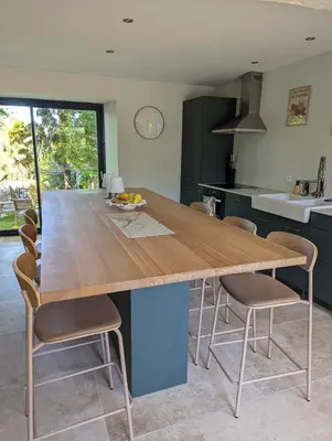 Cuisine ou kitchenette dans l'établissement Maison de Famille 8 personnes, grandes pièces de vie, cheminée et piscine