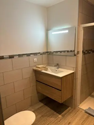 Salle de bains dans l'établissement Appartement meublé T1 Lussac les Chateaux