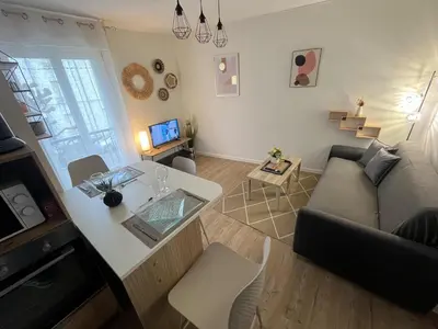 Télévision ou salle de divertissement dans l'établissement Appartement moderne Wifi Fibre et Parking privé gratuit avec balcon et ascenseur