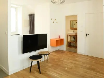 Télévision ou salle de divertissement dans l'établissement L'Essentiel studio avec wifi