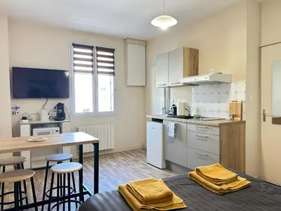 Cuisine ou kitchenette dans l'établissement Studio proche centre et gare