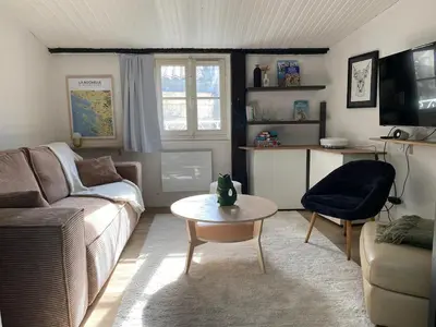 Coin salon dans l'établissement Charmant appartement au coeur de la ville