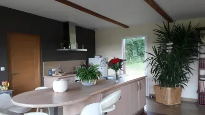 Cuisine ou kitchenette dans l'établissement Maison bois à la campagne