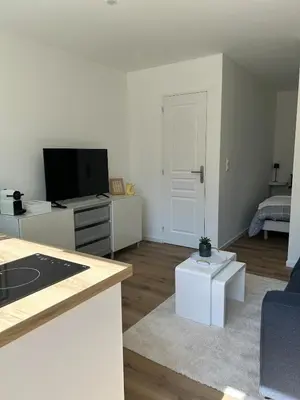 Télévision ou salle de divertissement dans l'établissement Studio calme avec terrasse proche centre-ville