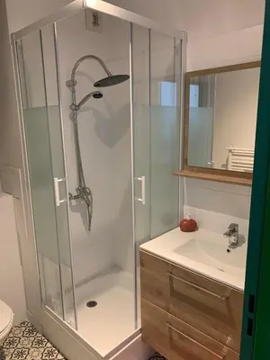 Salle de bains dans l'établissement Studio vert idéalement situé gare cœur de ville et accès direct bus futuroscope