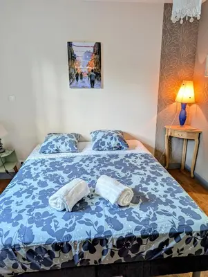 Un ou plusieurs lits dans un hébergement de l'établissement Maison Galice à Lusignan village médiéval - Base loisir gratuite- 30 min Futuroscope