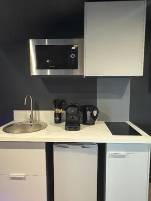 Cuisine ou kitchenette dans l'établissement racing room