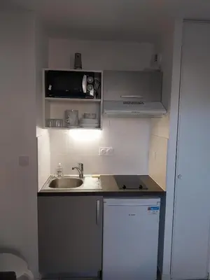 Cuisine ou kitchenette dans l'établissement Studio cosy et sa terrasse