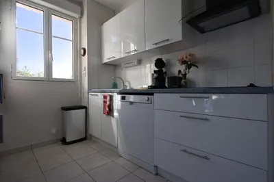 Cuisine ou kitchenette dans l'établissement La Frégate - vue mer