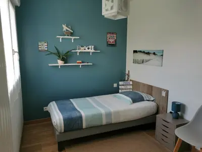 Un ou plusieurs lits dans un hébergement de l'établissement La Palmeraie - Maison lumineuse avec jardin du samedi au samedi