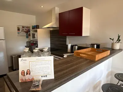Cuisine ou kitchenette dans l'établissement Le Hameau des possibles gites 16- personnes