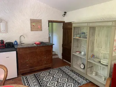 Cuisine ou kitchenette dans l'établissement Gîte d'étape en pleine nature