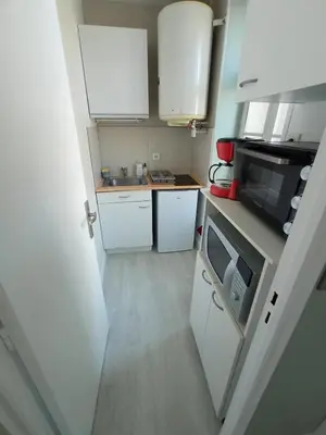 Cuisine ou kitchenette dans l'établissement Joli T1 entièrement équipé à 150 m des thermes