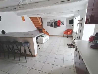 Cuisine ou kitchenette dans l'établissement Gîte ô scope