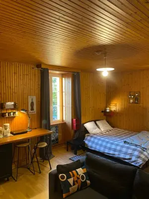 Un ou plusieurs lits dans un hébergement de l'établissement Studio vintage