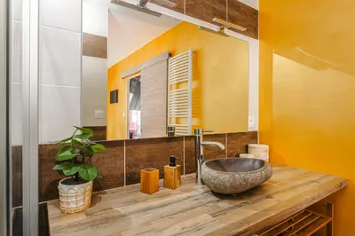 Salle de bains dans l'établissement Jungle Saintaise - Appartement, Hypercentre, Fibre, Tv 4K, Parking Privé Payant