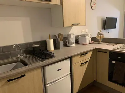 Cuisine ou kitchenette dans l'établissement Chabanais town centre Apartment Rose