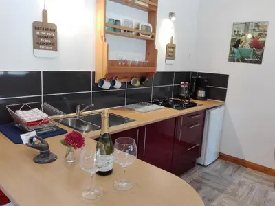 Cuisine ou kitchenette dans l'établissement Les Rosiers