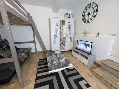 Télévision ou salle de divertissement dans l'établissement Chambres Poitiers Centre Ville - Salle de Bain, Réfrigérateur, TV et machine à café privatifs - Cuisine commune - Terrasse - Hôtel de ville à 200m
