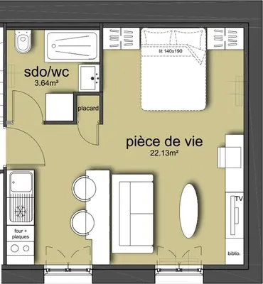 Plan de l'établissement L'audacieux Studio lumineux rénové et équipé en centre ville
