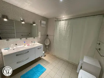 Salle de bains dans l'établissement Gîte charmant au bord de l'eau avec canoës, terrasse et jardin à Damvix, au cœur du Marais Poitevin. - FR-1-426-354