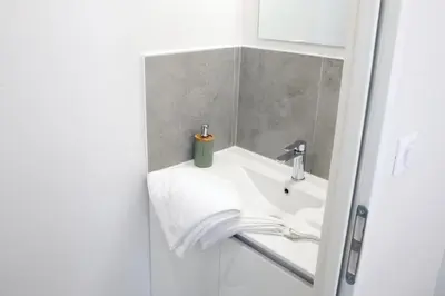 Salle de bains dans l'établissement T2 - 28m2 avec cour et stationnement, wifi et linge fournis