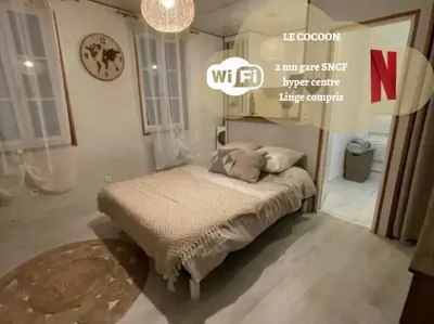 Un ou plusieurs lits dans un hébergement de l'établissement Le Cocoon - 2mn gare SNCF, hyper centre, WIFI-NETFLIX
