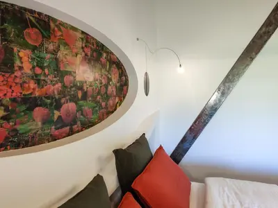 Un ou plusieurs lits dans un hébergement de l'établissement Gîte d'Architecte 6 Pers. avec Terrasse et Jardin à Pissotte - FR-1-426-480