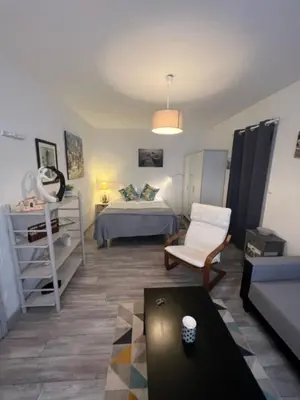 Un ou plusieurs lits dans un hébergement de l'établissement Le P'tit Gris Studio cosy et rénové