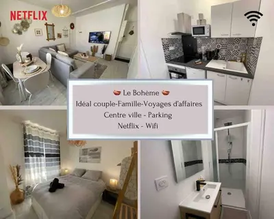 Télévision ou salle de divertissement dans l'établissement Le Bohème - Centre Ville, Netflix et WIFI, parking, idéal familles, couples et voyages d'affaire