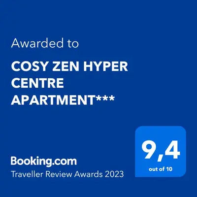 Certificat, récompense, panneau ou autre document affiché dans l'établissement COSY ZEN HYPER CENTRE APARTMENT***