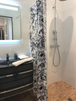 Salle de bains dans l'établissement Le Logis de Virginie - climatisé