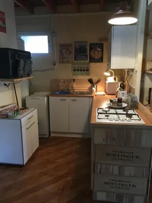 Cuisine ou kitchenette dans l'établissement Boutonne Rouge Gite